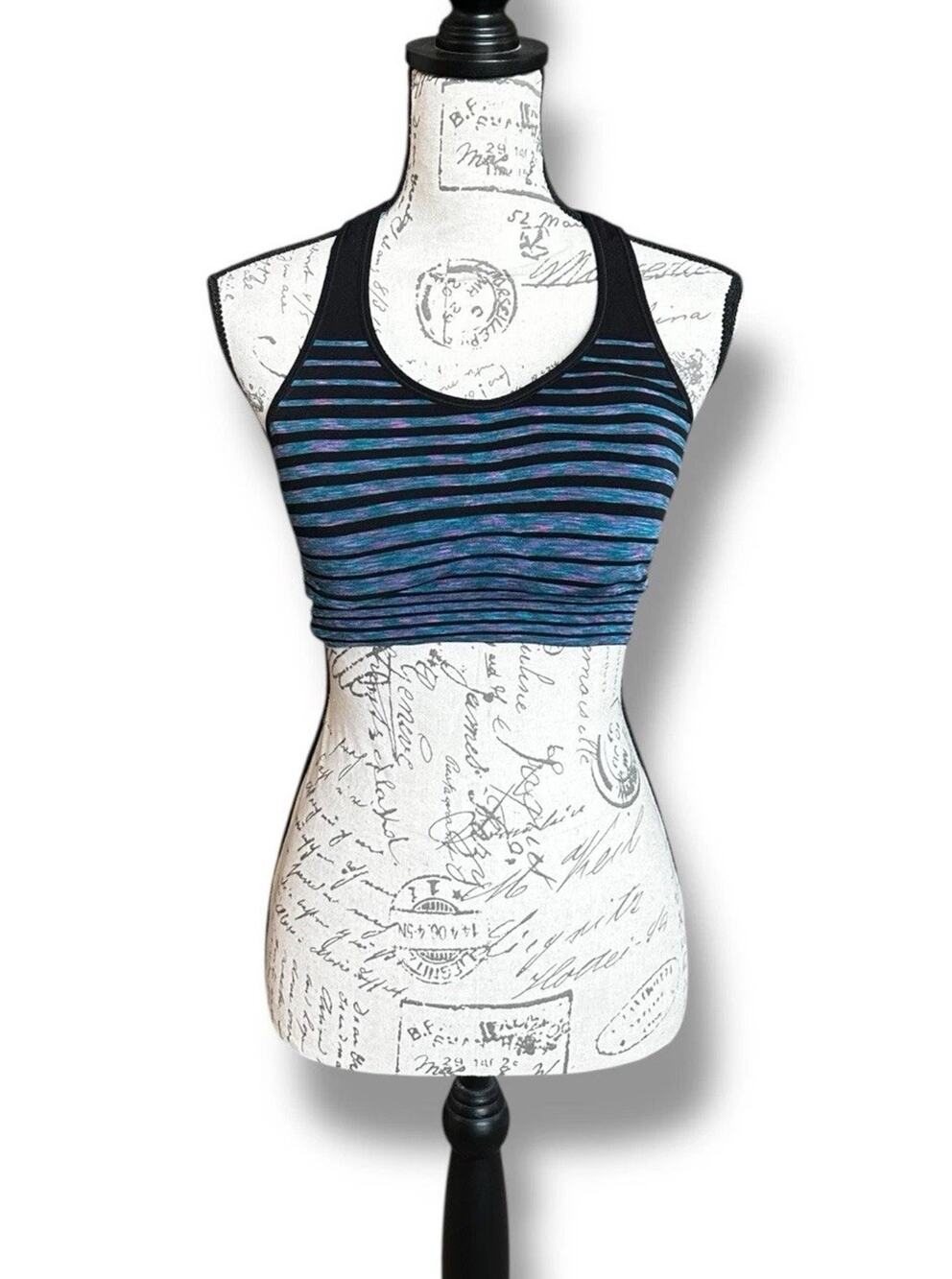 Champion C9 Black Multi Color Stripe Duo Dry+ Athletic Sports Bra Size XL
